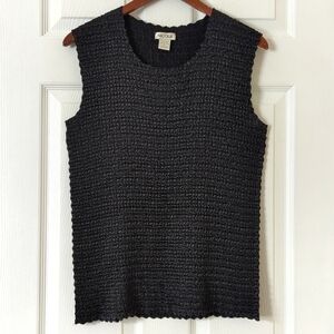 Nicola Y2K Vintage Classic Crinkle Textured Plisse Round Neck Tank Top Black XL